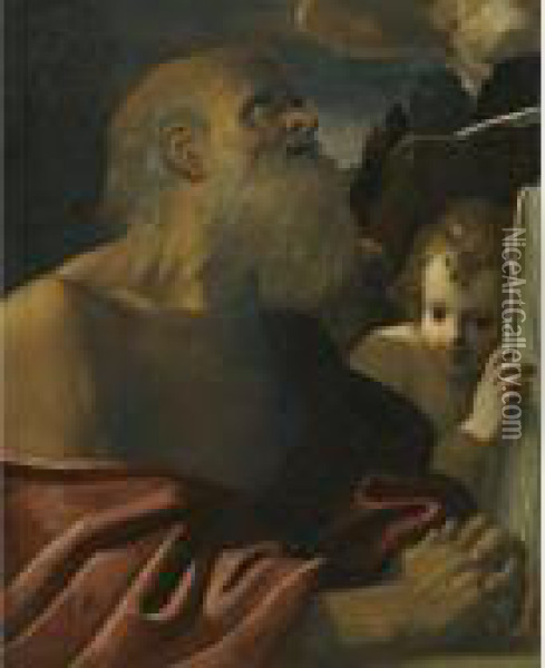 The Penitent Saint Jerome Attended By An Angel Oil Painting - Bartolomeo Schedoni