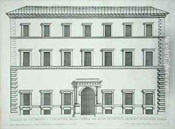 Palazzo Millini Rome Oil Painting - Pietro or Falda, G.B. Ferrerio