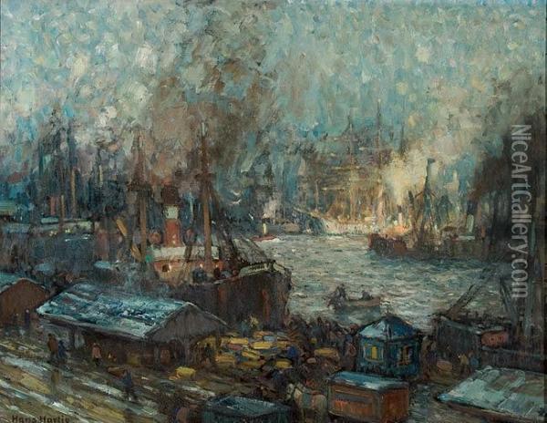 Winterabend In Stettin (hakenterrasse) Oil Painting - Hans Hartig