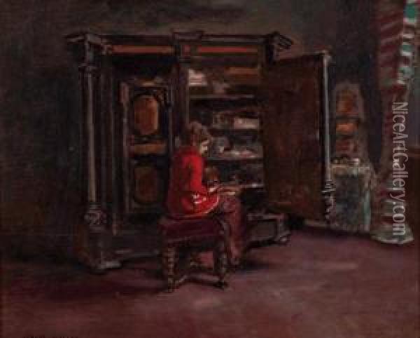 Dame Vor Dembarockschrank Oil Painting - Albert von Keller