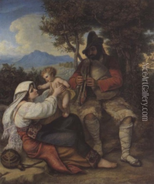 Italienische Bauernfamilie Oil Painting - Louis (Julius Ludwig) Asher