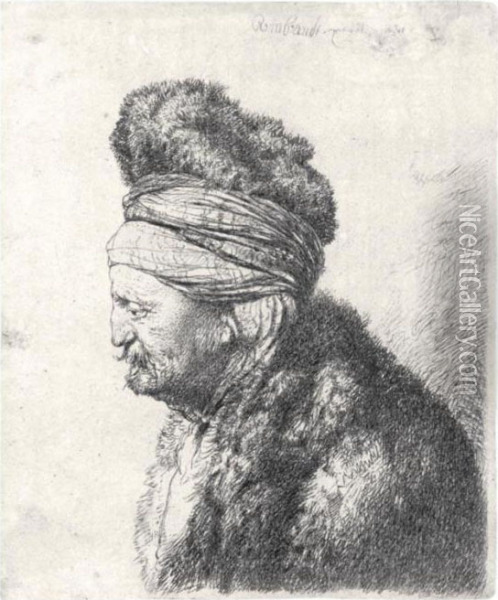 The Second Oriental Head (b., Holl.287; H.132; Bb.35-4) Oil Painting - Rembrandt Van Rijn