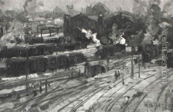 Blick Auf Den Hauptbahnhof In Munchen Um Die Jahrhundertwende Oil Painting - Rudolf Gonner