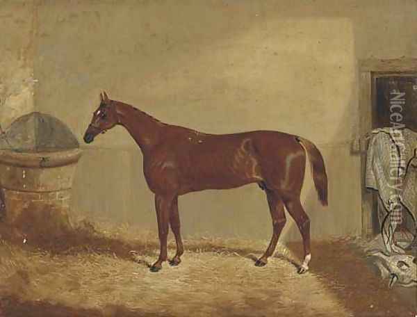 The Derby winner 'Daniel O'Rourke' in a stable Oil Painting - Thomas W. Bretland