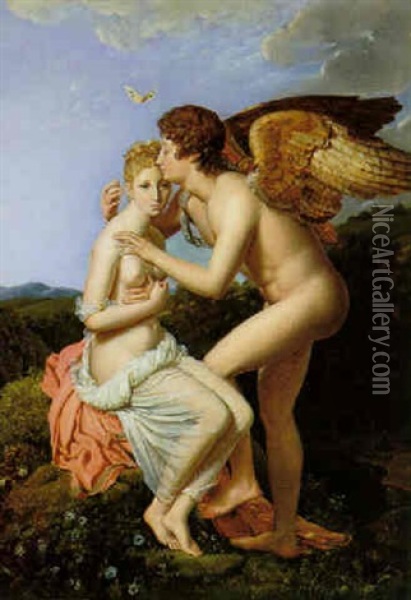 Psyche Et L'amour (psyche Receiving The First Kiss From Cupid) Oil Painting - Francois Pascal Simon Gerard