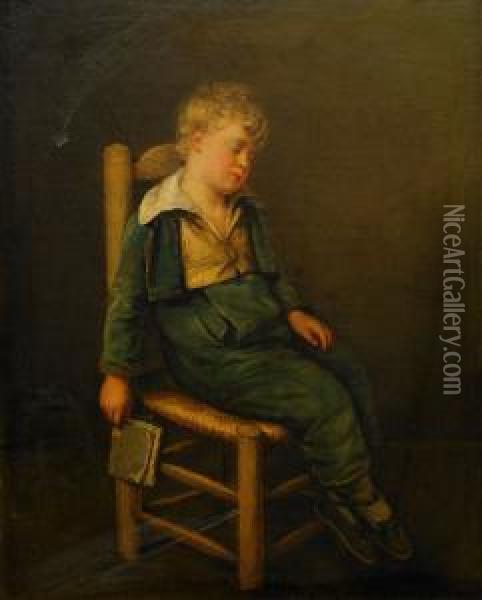 Sovande Pojke-lasande Flicka 2 St Oil Painting - Jean Antoine Pinchon