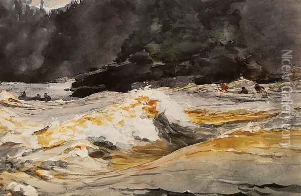 Canoes in Rapids, Saguenay River Oil Painting - Winslow Homer