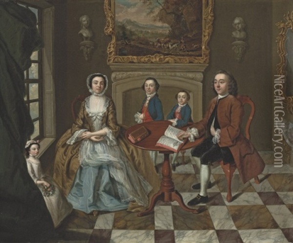 A Group Portrait Of A Family (roubel Family?) Oil Painting - Stephen Slaughter