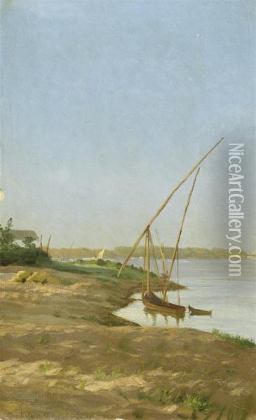 View Of The Nile At Cairo Oil Painting - Stefan W. Bakalowicz