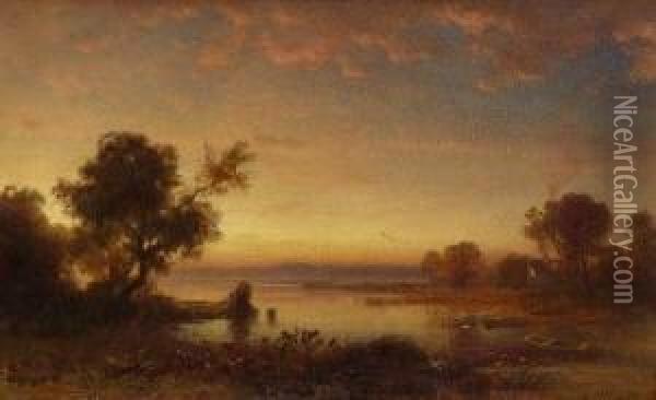 Abendsonne Uber Einem See. Oil Painting - Ludwig Meixner