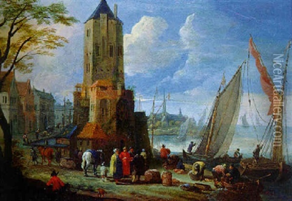 Port De Mer Mediterraneen Oil Painting - Mathys Schoevaerdts