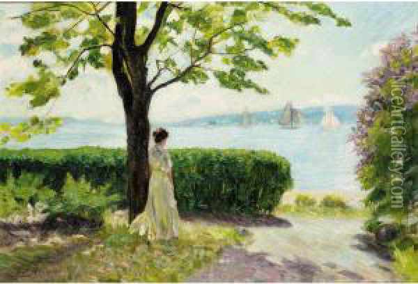 Young Girl By The Water Oil Painting - Halfdan Strom