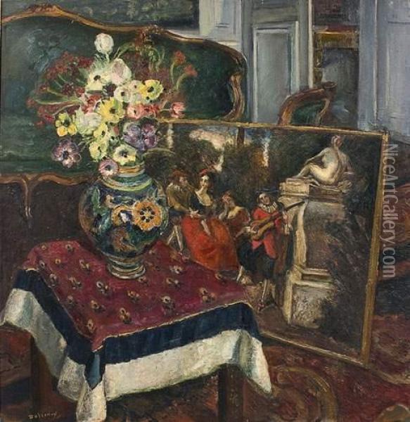 Fleurs Dans Un Interieur, 1924. Oil Painting - Georges Leon Dufrenoy
