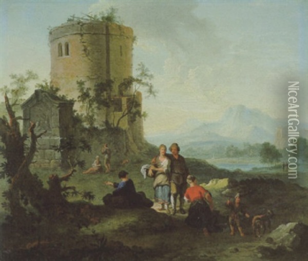 Ruinenlandschaft Mit Figuren Oil Painting - Franz de Paula Ferg