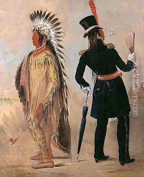 Pigeon's Egg Head (The Light) Going to and Returning from Washington Oil Painting - George Catlin