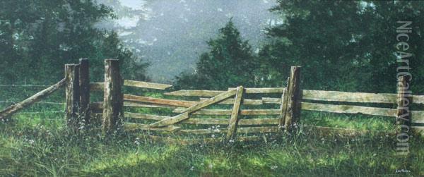 Old Fence Oil Painting - Lou Messa