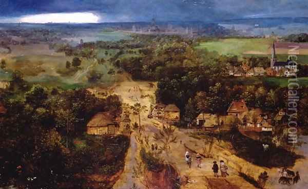 Landscape with the flight into Egypt c.1530 Oil Painting - Jan van Amstel