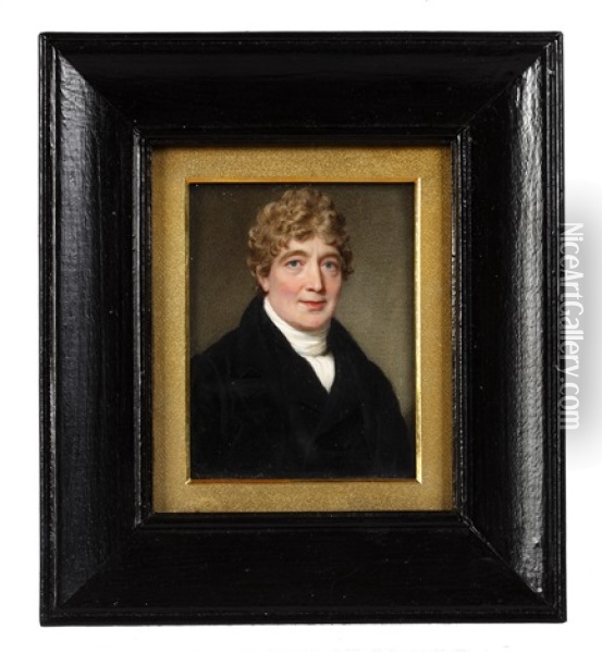 A Gentleman, Wearing Black Coat And Waistcoat, White Chemise, Stock And Cravat Oil Painting - Edward William Thomson