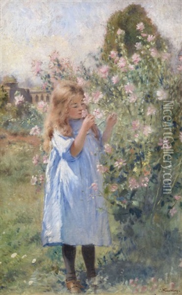 Portrait Of The Artist's Daughter Olga In The Garden Oil Painting - Konstantin Egorovich Makovsky