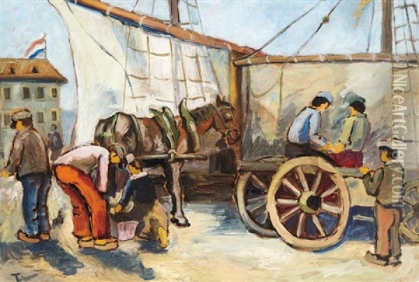 The Port Of Bretagne Oil Painting - Erno Tibor