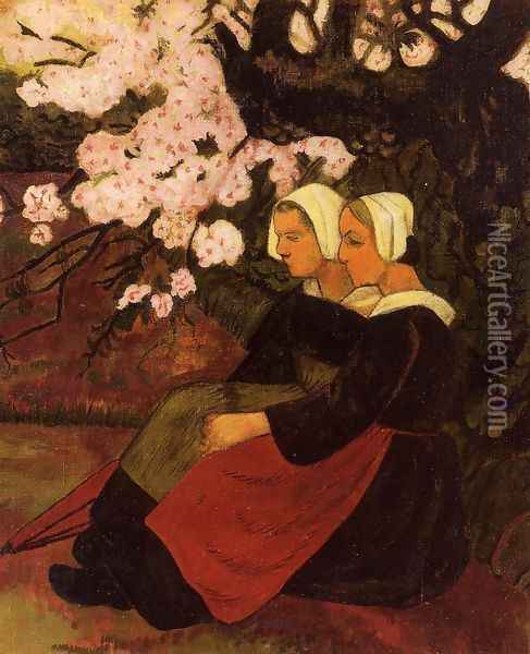 Two Breton Women under a Flowering Apple Tree Oil Painting - Paul Serusier