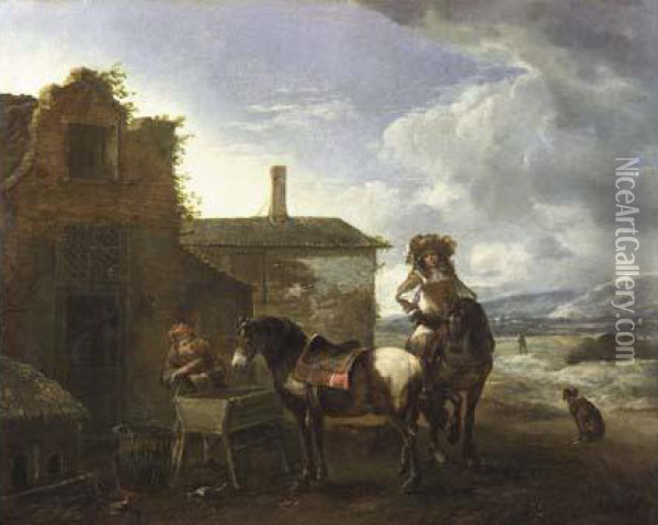  La Halte Devant L'auberge  Oil Painting - Pieter Wouwermans or Wouwerman