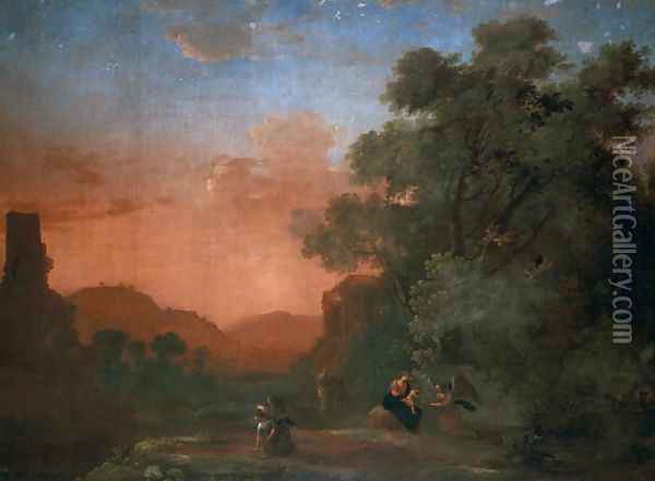 Landscape with the Flight into Egypt Oil Painting - Herman Van Swanevelt