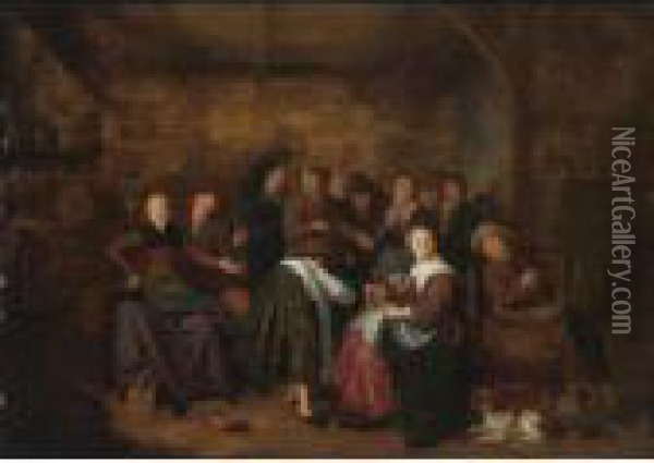 Peasants In An Inn Playing Oil Painting - Jan Miense Molenaer