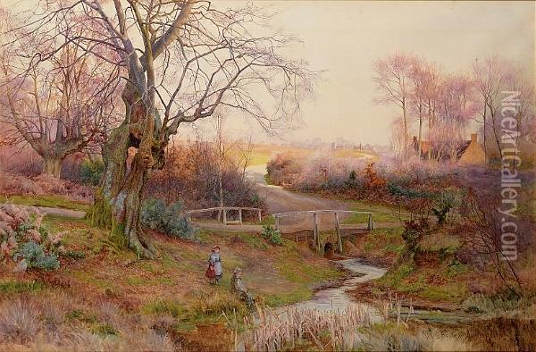 Fishing By A Country Lane Oil Painting - Walter Follen Bishop