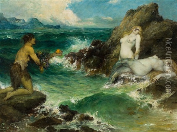 Mermaids Oil Painting - Ferdinand Leeke