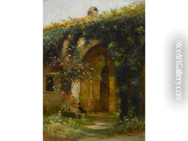 Mission Garden Oil Painting - Charles Albert Rogers