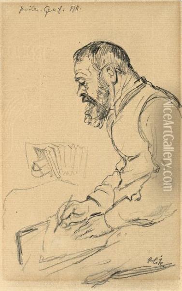 Ferdinand Hodler, Zeichnend. 1911 Oil Painting - Emil Orlik
