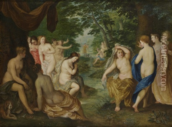 Suiveur De Les Nymphes Au Bain Avec, Au Loin, Diane Et Acteon Oil Painting - Hendrick van Balen