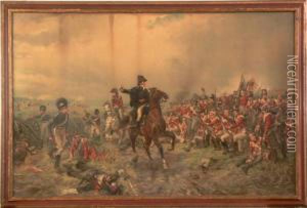 Wellington At Waterloo. Oil Painting - Robert Alexander Hillingford