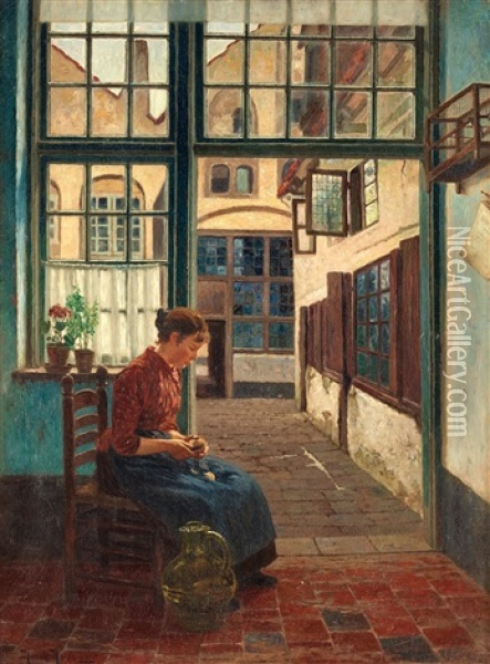 At The Kitchen Entrance Oil Painting - Henrik Nordenberg