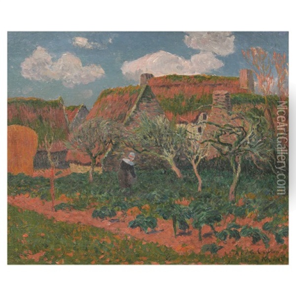 Bretonne Jardinant Pres Des Chaumieres Oil Painting - Henry Moret