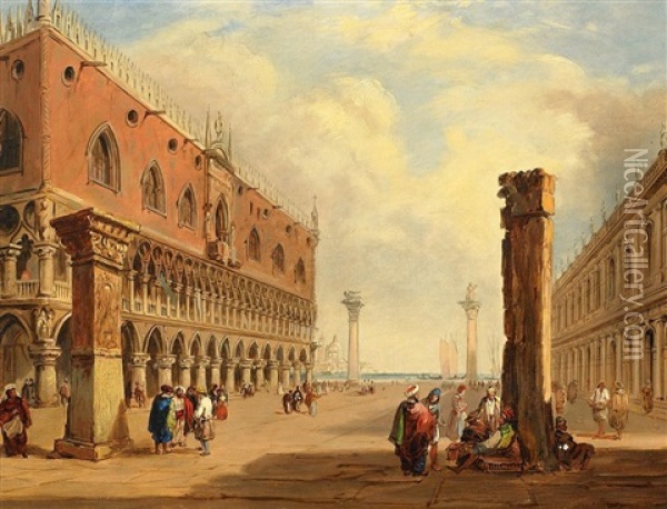 Die Piazetta San Marco In Venedig Oil Painting - Giovanni Grubas