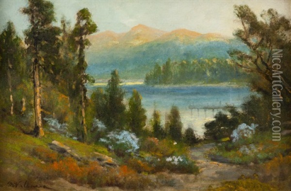 Lake In A Mountain Landscape Oil Painting - Manuel Valencia