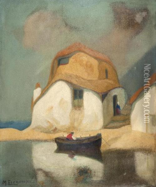 Houses With Boat Oil Painting - Michalis Economou