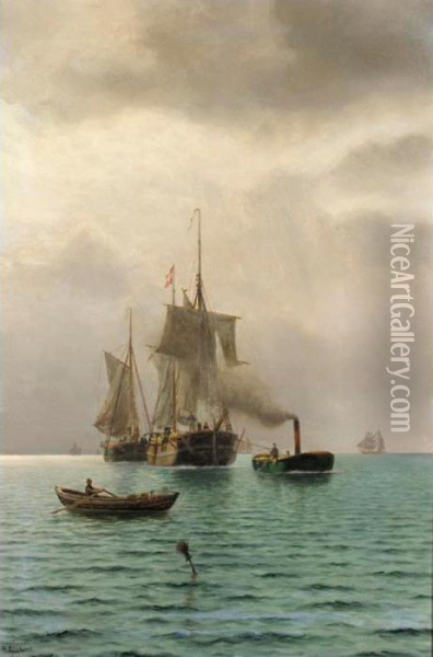 Tugged Into Port Oil Painting - Holger Peter Svane Lubbers