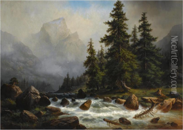 A View Of The Wetterhorn Oil Painting - Gustav Hausmann
