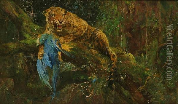 View Of A Leopard Oil Painting - Arthur Wardle