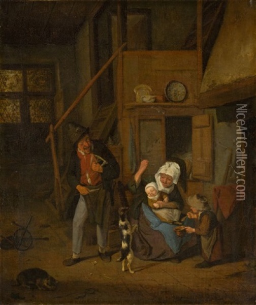 Peasant Family, With A Dancing Dog Oil Painting - Cornelis Dusart
