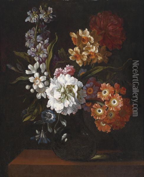 A Pair Of Floral Still Lifes With Cherryblossom Oil Painting - Pieter Casteels
