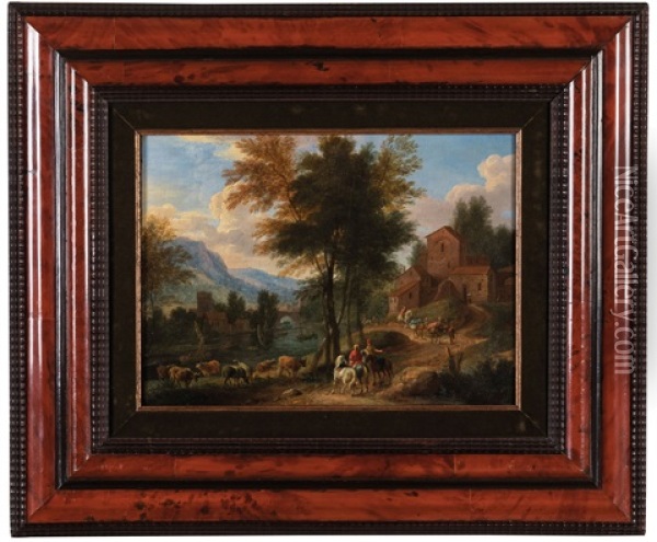 Coppia Di Paesaggi Oil Painting - Isaac de Moucheron