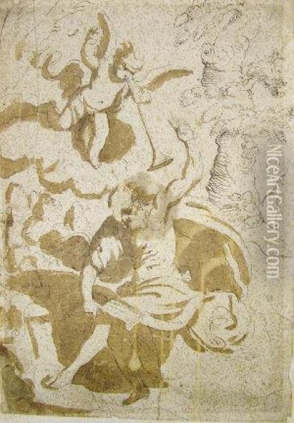 Cherub Hailing A Seated Prophet Oil Painting - Domenico Maria Canuti
