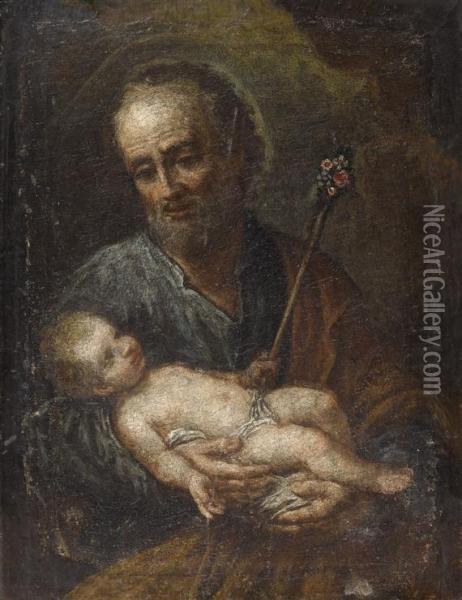 St. Joseph With Child. Oil Painting - Andrea Celesti
