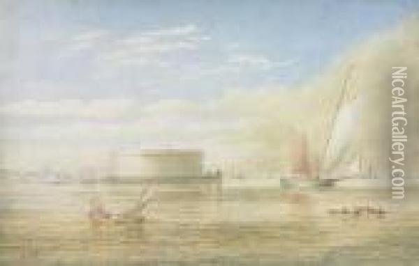 A View Of Lower New York Harbor With Vessels Approaching Castlewilliam Oil Painting - James E. Buttersworth