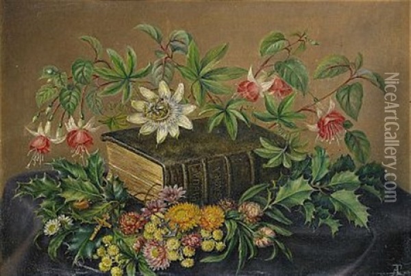 Stilleben Med Passionsblomma Och Fuchsia Oil Painting - Augusta Plagemann