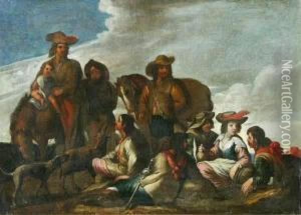 Settler's Party In The Campagna Oil Painting - Michelangelo Cerqouzzi